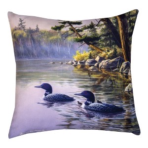 18" Loon Family Pillow – Water Bird Themed Climaweave Accent by Manual Woodworkers and Weavers - 1 of 3