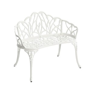 Vynxaria White Patio Bench with Butterfly Design - 33.80'' W x 22.40'' D x 34.60'' H - 1 of 4