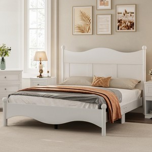Queen Size Elegant Design Wood Platform Bed Frame, Retro Style Bed with Wooden Slat Support - ModernLuxe - 1 of 4