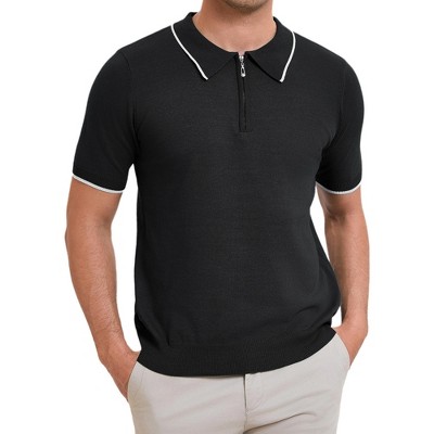 INSPIRE CHIC Men's Formal Solid Color Short Sleeved Zipper Slim Fit Classic Knit Polo Shirts