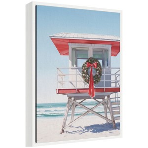 Kate & Laurel All Things Decor Sylvie Framed Canvas Holiday Wreath Beach Lifeguard Tower by the Creative Bunch - 1 of 4