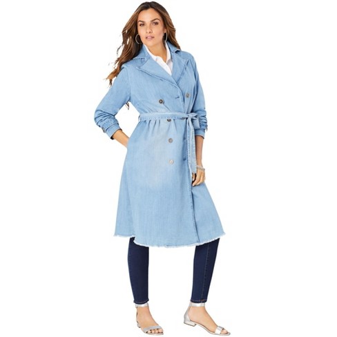Roaman's Women's Plus Size Denim Trench Coat : Target