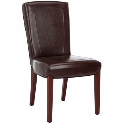 Transitional Cherry Mahogany Brown Leather Side Chair