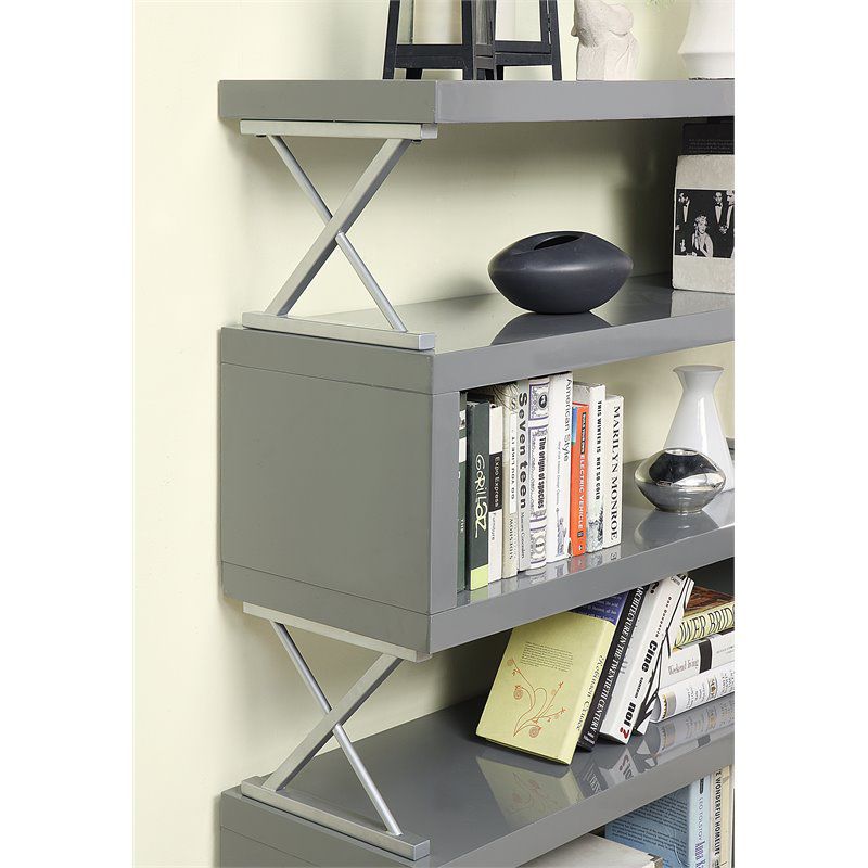 Sheena Contemporary Bookcase in Glossy Gray - Furniture of America, 2 of 5