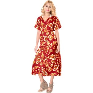 HAPPY BAY Women's Beachwear Swimsuit Coverups for Women Summer Cover Ups for Swimwear Button Up Beach Dress Night T Shirt for Women L-XL Red Floral - 1 of 4