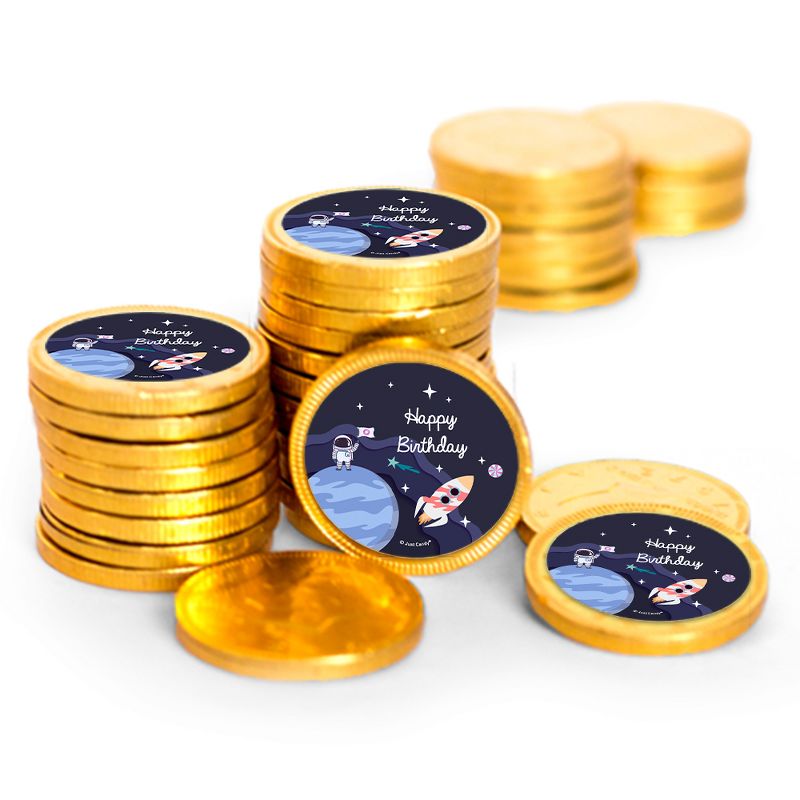 84 Pcs Space Galaxy Kid's Birthday Candy Party Favors Chocolate Coins with Gold Foil, 1 of 3