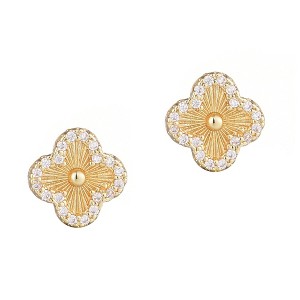 Adornia 14k Gold Plated Button Clover CZ Halo Stud Earrings - 1 of 4