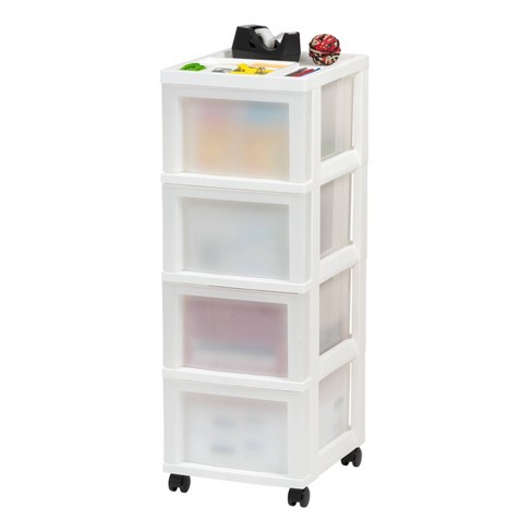 Iris USA 4 Slim Plastic Drawer Storage with Casters, White