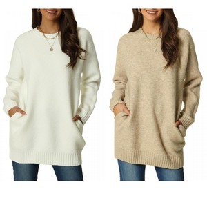INSPIRE CHIC Women's Fall Winter Round Neck Long Sleeve Casual Tunic Sweater with Pockets 2 Packs - 1 of 4