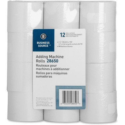 Business Source Adding Machine Paper Rolls 2-1/4"x150' 12/PK White 28650