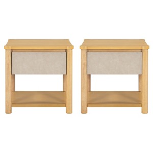 Gulches 2-Pack Farmhouse Nightstands - Drawer & Open Shelf Bedside Tables, Modern Wood End Tables for Bedroom Living Room (Natural&Beige, MDF+Pine) - 1 of 4