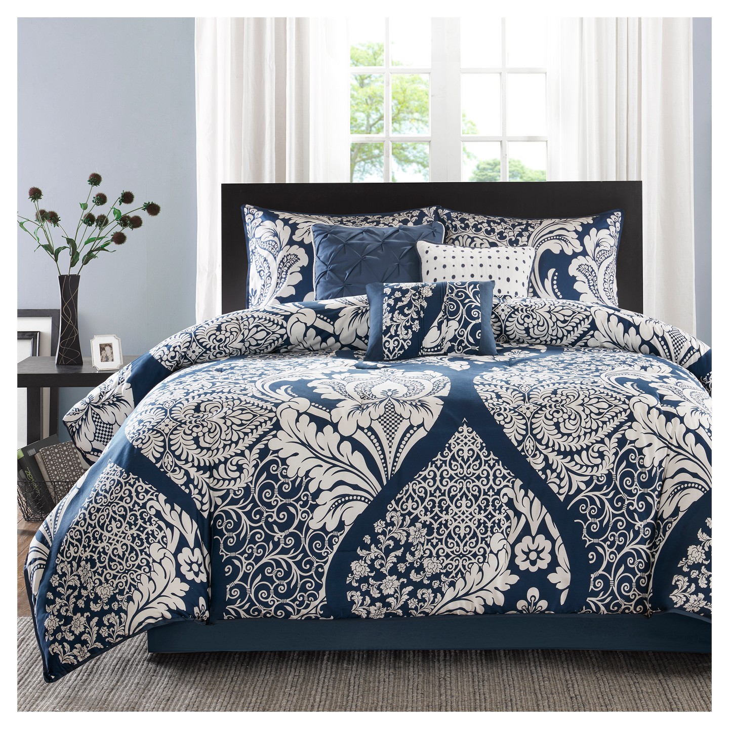 Комплект постельного белья Madison Park 7pc Queen Adela Printed Comforter Bedding Set Slate: Includes Bed Skirt & 3 Decorative Pillows — фото 2
