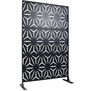 Okak Modern Outdoor Privacy Screen with Dimond Hollowed, Patio Privacy Screen with Metal Stand, Metal Privacy Screen for Backyard - 1 of 4