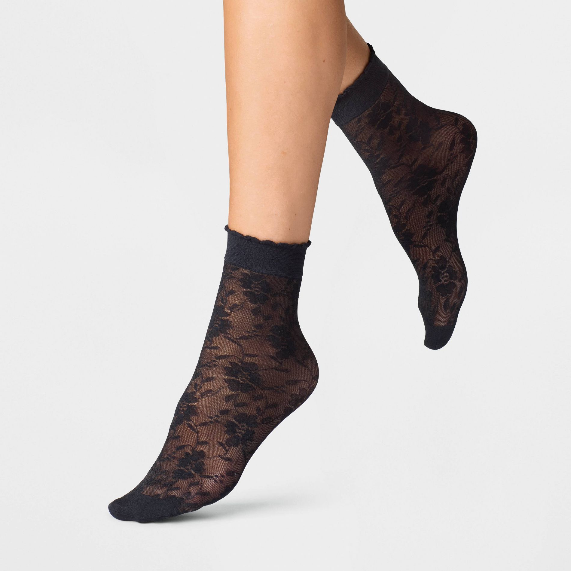 Women's 2 Pk Mesh Garden Anklet with Picot - A New Day™ Black / White