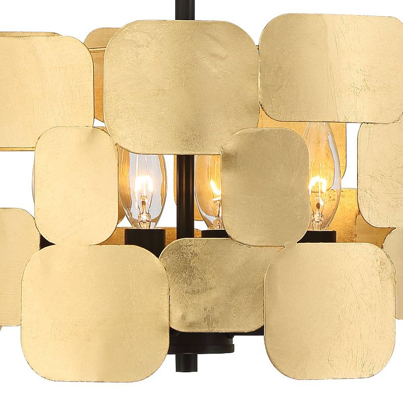 Possini Euro Design Stella Black Pendant Chandelier 15" Wide Modern Gold Leaf Drum Shade 4-Light Fixture for Dining Room House Foyer Kitchen Island, 3 of 10