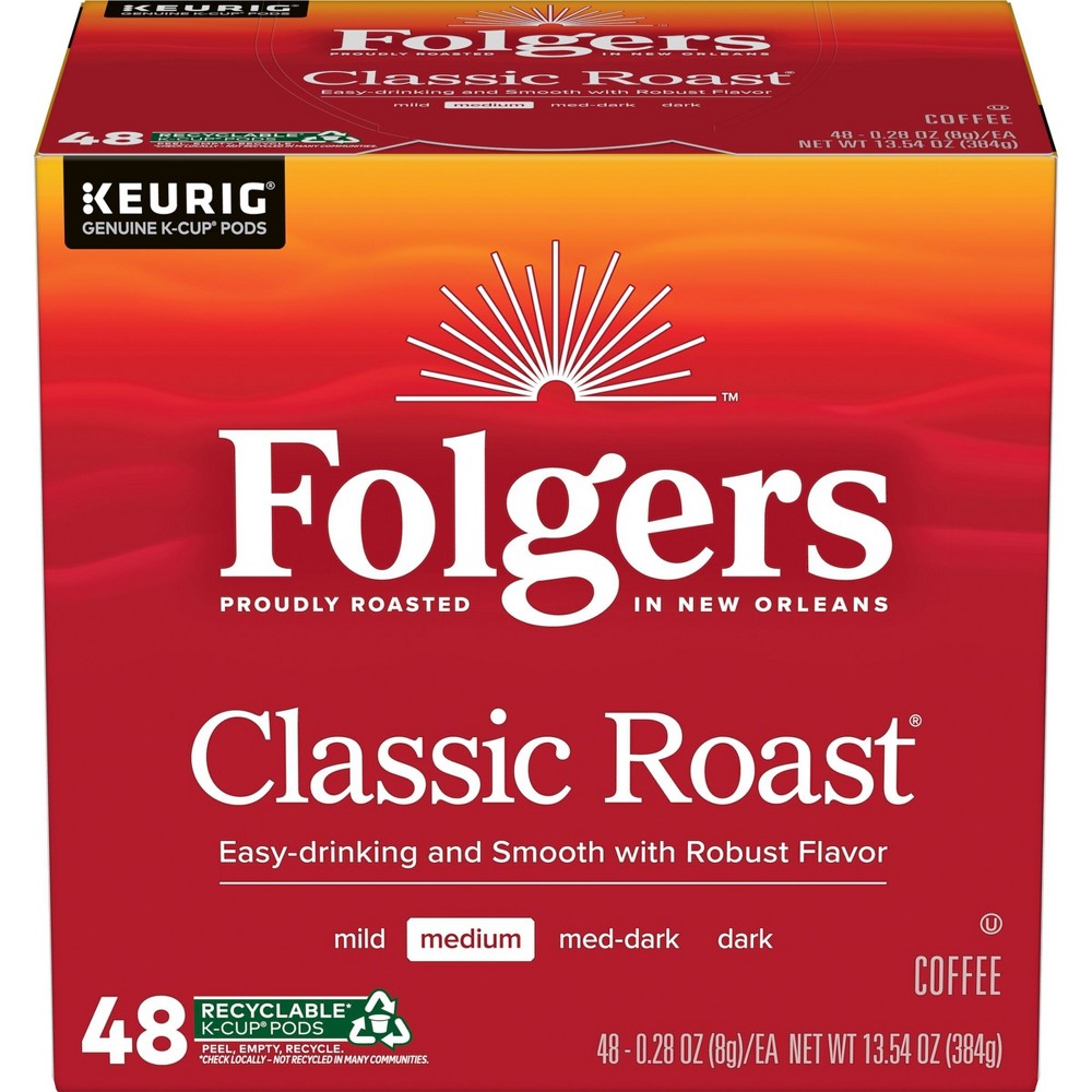 Folgers Classic Medium Roast Coffee Pods - 48ct