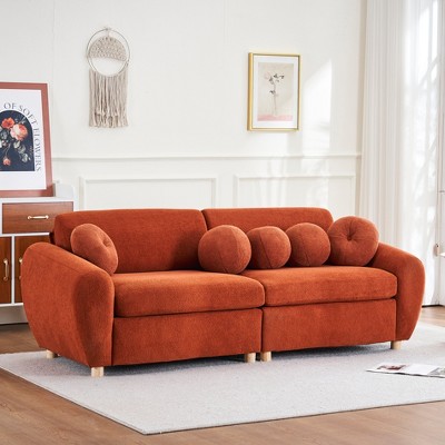 84"W Modern Loveseat Sofa with 5 Ball Pillows, Comfy Chenille Upholstered Sofa Couch 4S - ModernLuxe