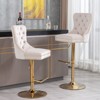 CAVINAS Barstools Set of 2, Height Adjustable Velvet Swivel Bar Stool with Gold Leg, Tufted Counter Stool Chair for Kitchen, Dining Room - 2 of 4