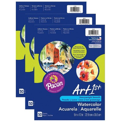 3pk 9" x 12" 50 Sheets/Pk Art1st Watercolor Paper White - Pacon