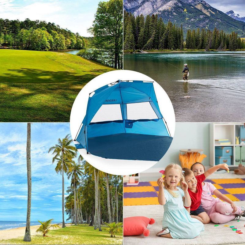 Leedor Outdoor Automatic Pop Up Sun Shade Canopy 4 People Beach Shelter Tent Light Teal Blue, 4 of 10