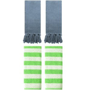 REGALWOVEN 4 Packs Striped and Solid Tassels Absorbent Soft Cotton Hand Towel for Bathroom - 1 of 4