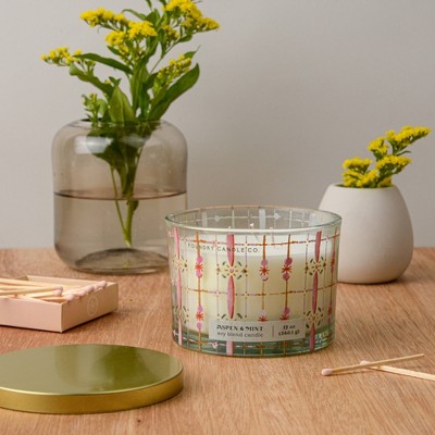 Foundry Candle Co. 3-Wick Patterned Glass Jar Candle with Lid Aspen Mint 12oz