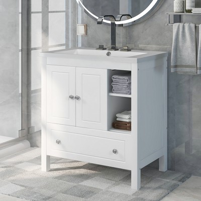 30" Bathroom Vanity with Sink Combo, Modern Bathroom Storage Cabinet, Freestanding Under-mount Ceramic Sink Vanity For Bathroom Garage Garden