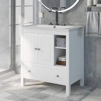 30" Bathroom Vanity with Ceramic Sink, Doors and Drawers - ModernLuxe