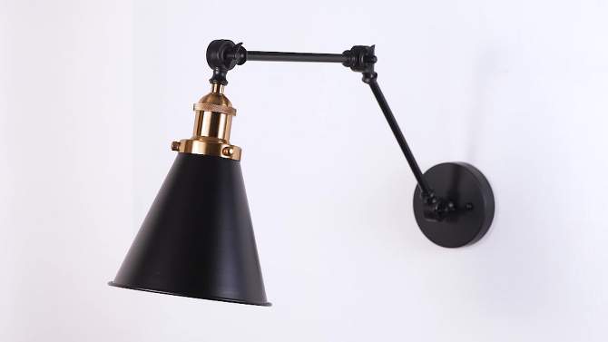 (Set of 2) 7&#34; LED Rover Adjustable Classic Glam Arm Metal Wall Sconce Black/Brass - JONATHAN Y, 2 of 7, play video