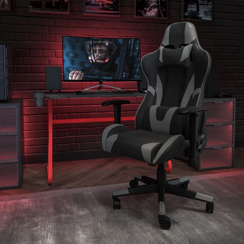 Flash Furniture X20 Gaming Chair Racing Office Ergonomic Computer PC Adjustable Swivel Chair with Reclining Back in Gray LeatherSoft, 3 of 14