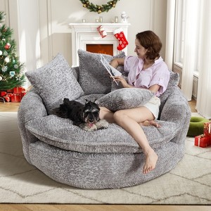 AENKYO 81.1" Cloud Couch Sleeper Indoor Lazy Sofa, Oversized Round Deep Seat Chaise Lounge Chair with 14 Pillows for Living Room - 1 of 4