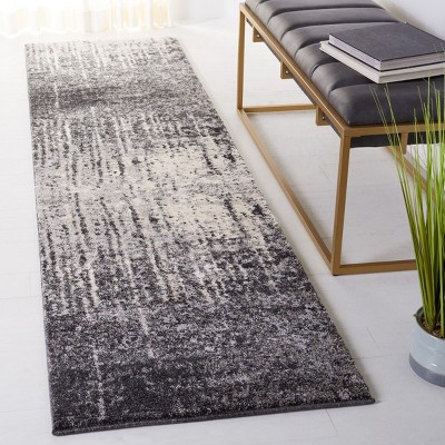 Black and Gray Abstract Shag Reversible Rug, 27" x 8"