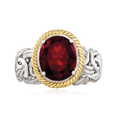 Ross-Simons 3.40 Carat Garnet Byzantine Ring in Sterling Silver and 14kt Yellow Gold