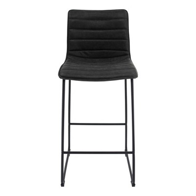 Charcoal Black Modern Leather Bar Stools with Iron Base, Set of 2