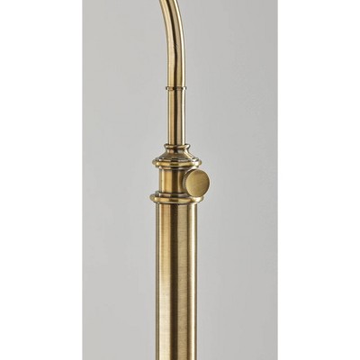 Antique Brass Adjustable Arc Floor Lamp with Linen Shade