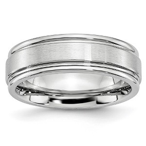 Black Bow Jewelry 7mm Cobalt Satin Finish Grooved Edge Standard Fit Band - 1 of 4