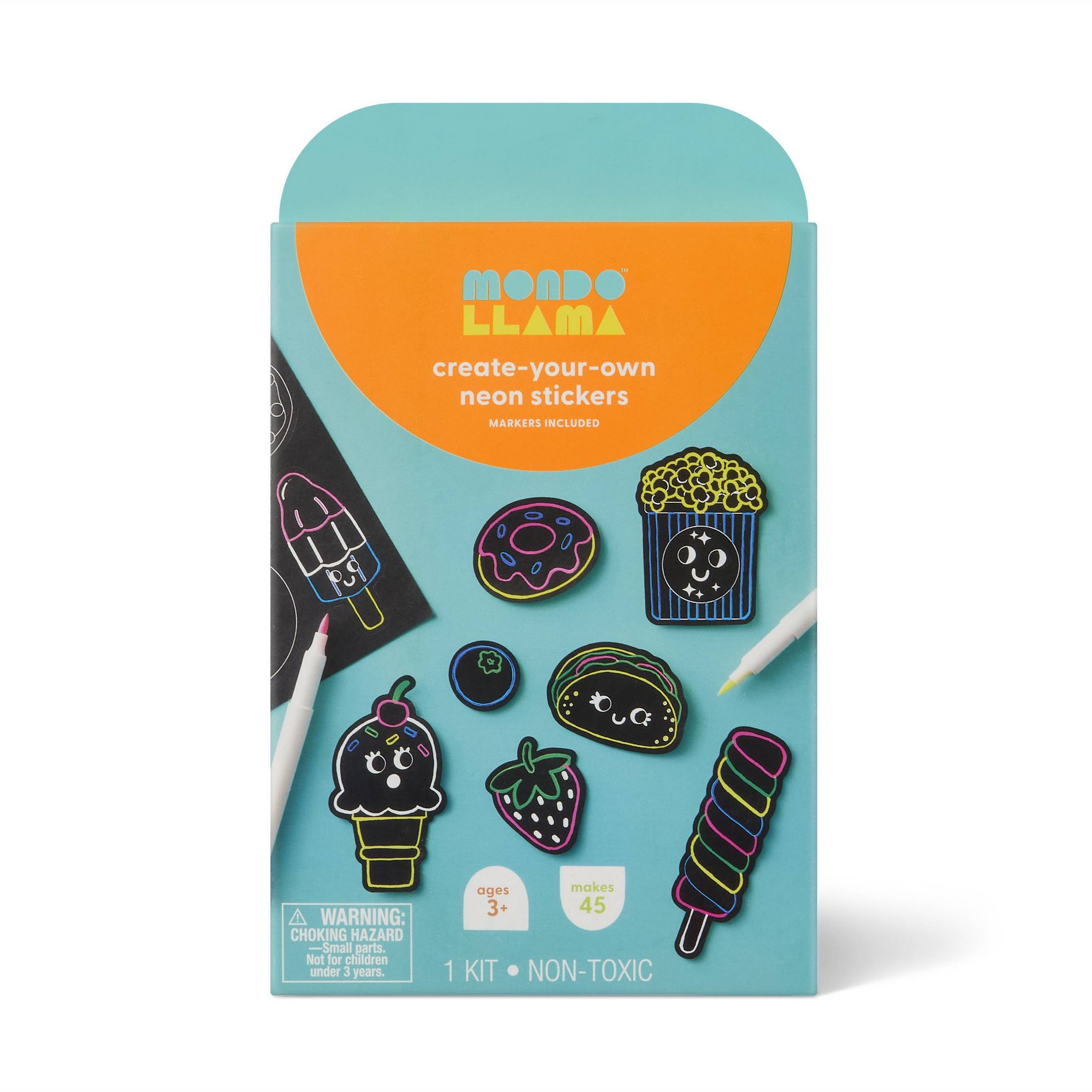 45pc Summer Craft Neon Stickers Coloring Activity Kit - Mondo Llama™