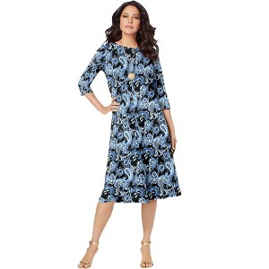 Roaman's Women's Plus Size Petite Ultrasmooth Fabric Boatneck Swing Dress - 1 of 4