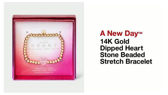 14K Gold Dipped Heart Stone Beaded Stretch Bracelet - A New Day™, 2 of 8, play video