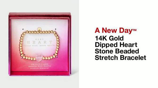 14K Gold Dipped Heart Stone Beaded Stretch Bracelet - A New Day™, 2 of 8, play video