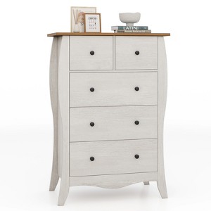 Tangkula 38" Farmhouse Chest of Drawers w/ 5 Folding Fabric Drawers & Anti-tipping Kit - 1 of 4