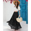 Women's Chiffon Boho Maxi Skirt - High Waist Tiered Pleated Floral A-Line Long Skirt Black - 4 of 4