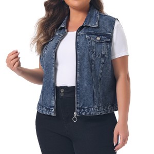 Women's Plus Size Trucker Zipper-Front Sleeveless Crop Sport Denim