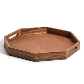 Kalmar Home  Acacia Octagon Serving Tray with Solid Bottom- 17"
