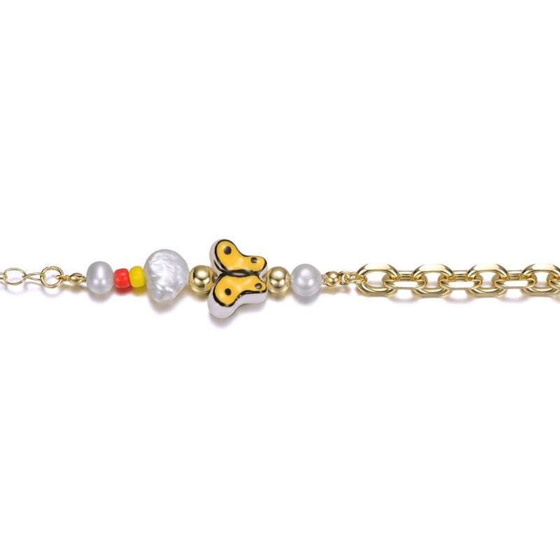 Guili 14k Yellow Gold Plated Multi Color Beads bracelet with Freshwater Pearls and a Butterfly Charm for Kids, 2 of 3