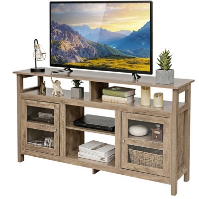 Costway 58'' TV Stand Entertainment Console Center W/ 2 Cabinets Up to 65'' Grey