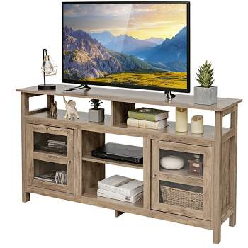 Costway 58'' TV Stand Entertainment Console Center W/ 2 Cabinets Up to 65'' Grey\Black\Walnut