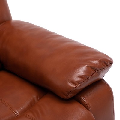 Clifton Caramel Faux Leather Glider Recliner with Wood Frame