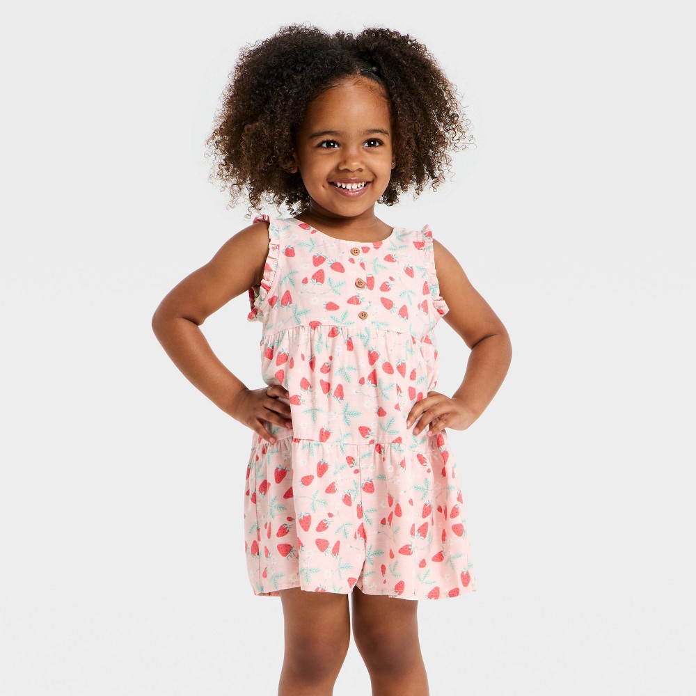 Toddler Girls' Strawberry Printed Romper - Cat & Jack™ Pink 5T