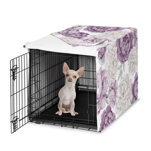 Sweet Jojo Designs Girl Dog Crate Kennel Cover 24in. Peony Floral Garden Purple Ivory and Green - 1 of 4